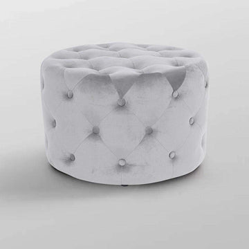Tufted Ottoman Light Gray Velvet Ottoman Coffee Table Tufted Cocktail Ottoman Round-Richsoul-Furniture,Living Room Furniture,Ottomans & Benches